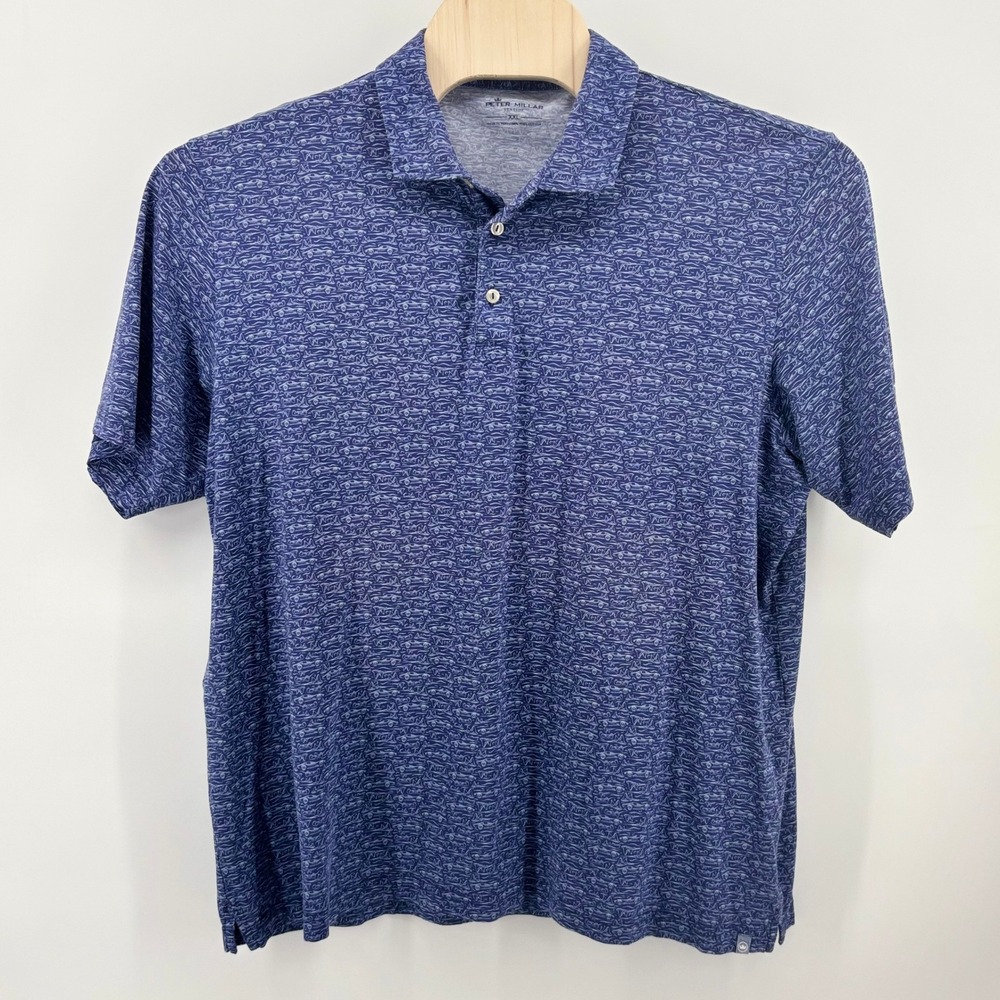 Peter Millar Seaside Blue Pima Cotton Car Print Polo Shirt XXL TPC Danzante Bay